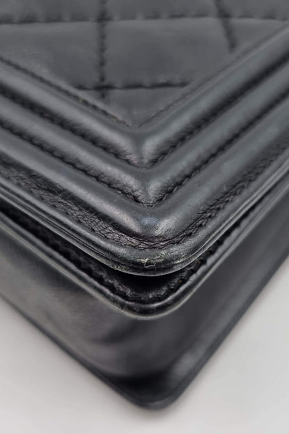 Quilted New Medium Boy Black with Ruthenium Hardware