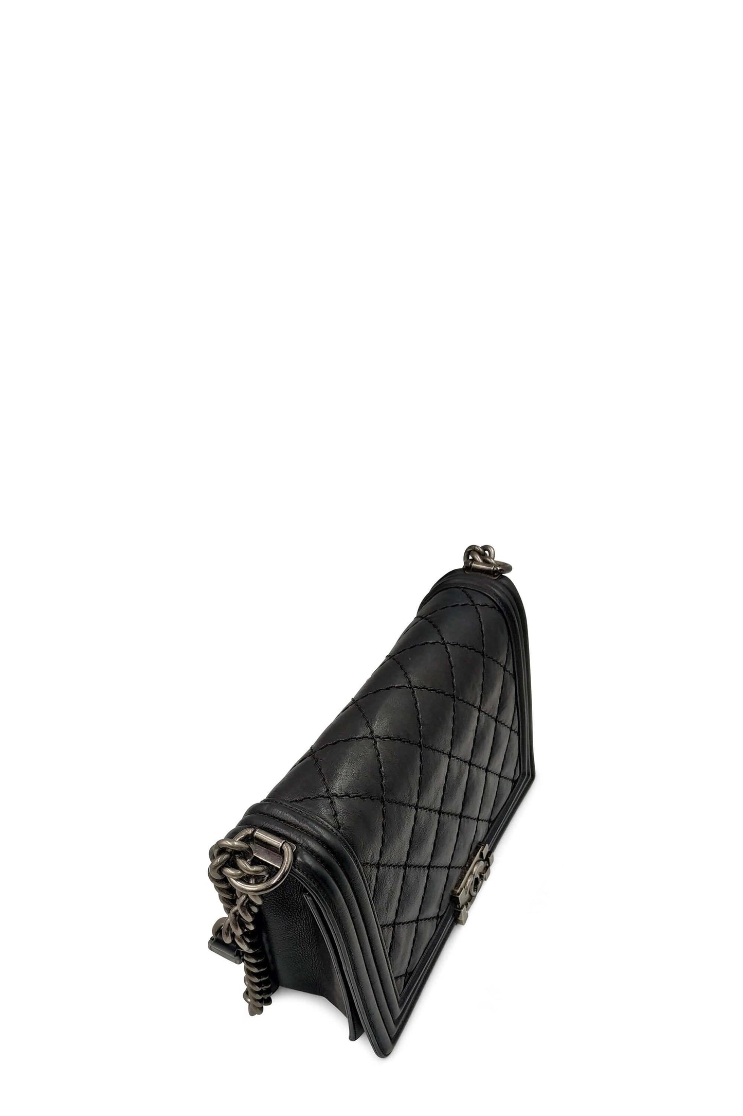 Quilted New Medium Boy Black with Ruthenium Hardware