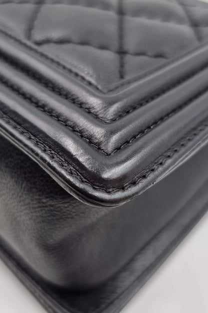 Quilted New Medium Boy Black with Ruthenium Hardware