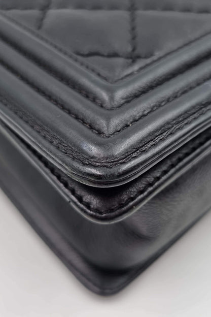 Quilted New Medium Boy Black with Ruthenium Hardware