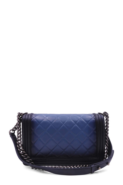 Quilted New Medium Ombre Boy with Ruthenium Hardware Blue