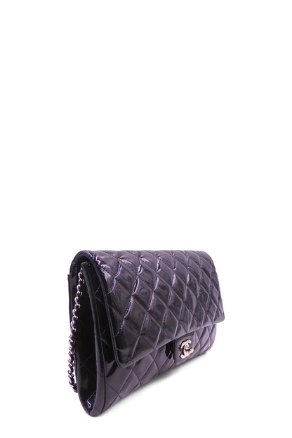 Quilted Patent Clutch on Chain Black