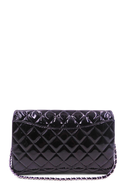 Quilted Patent Clutch on Chain Black