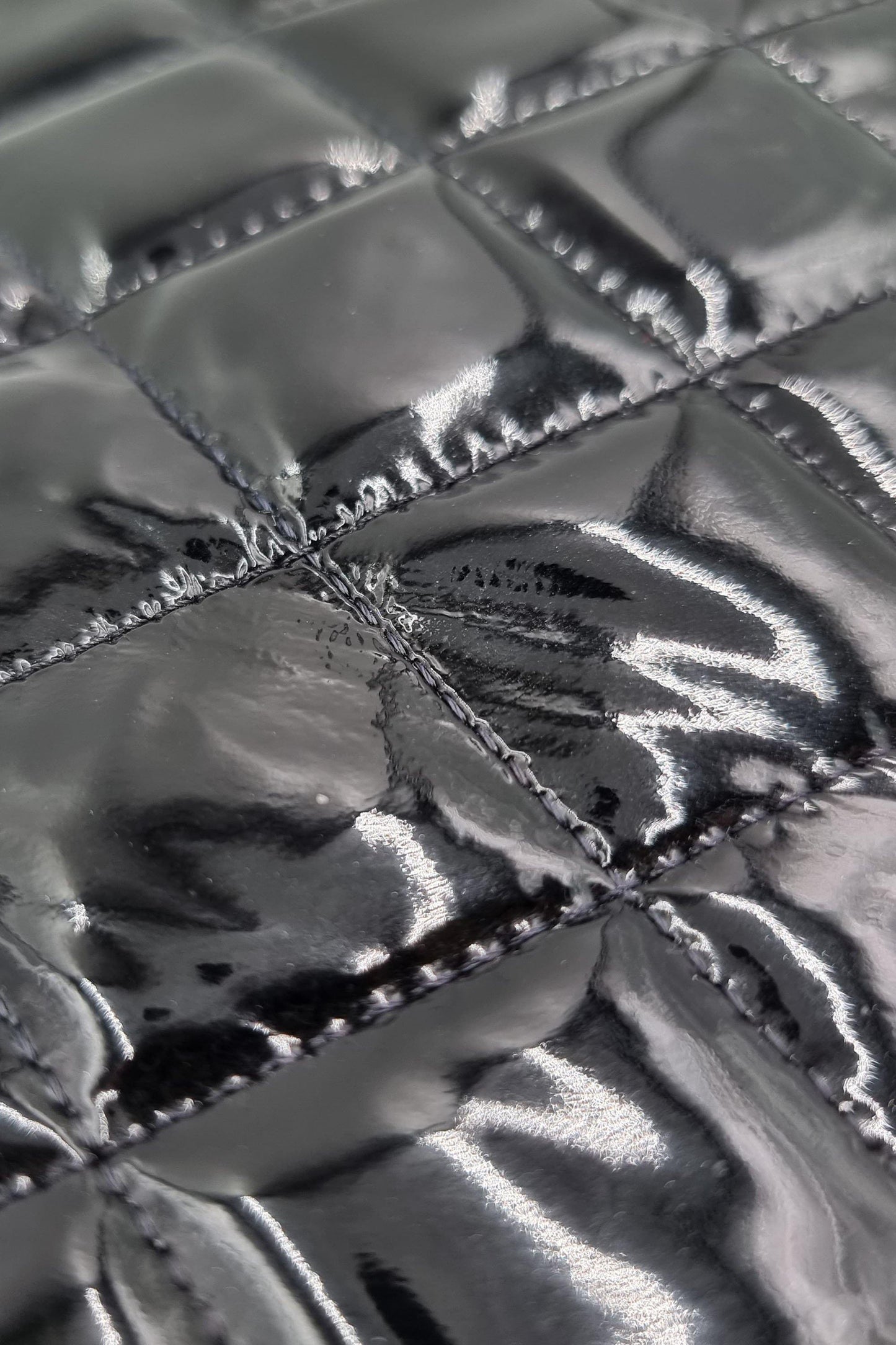Quilted Patent Clutch on Chain Black