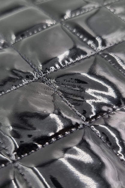 Quilted Patent Clutch on Chain Black