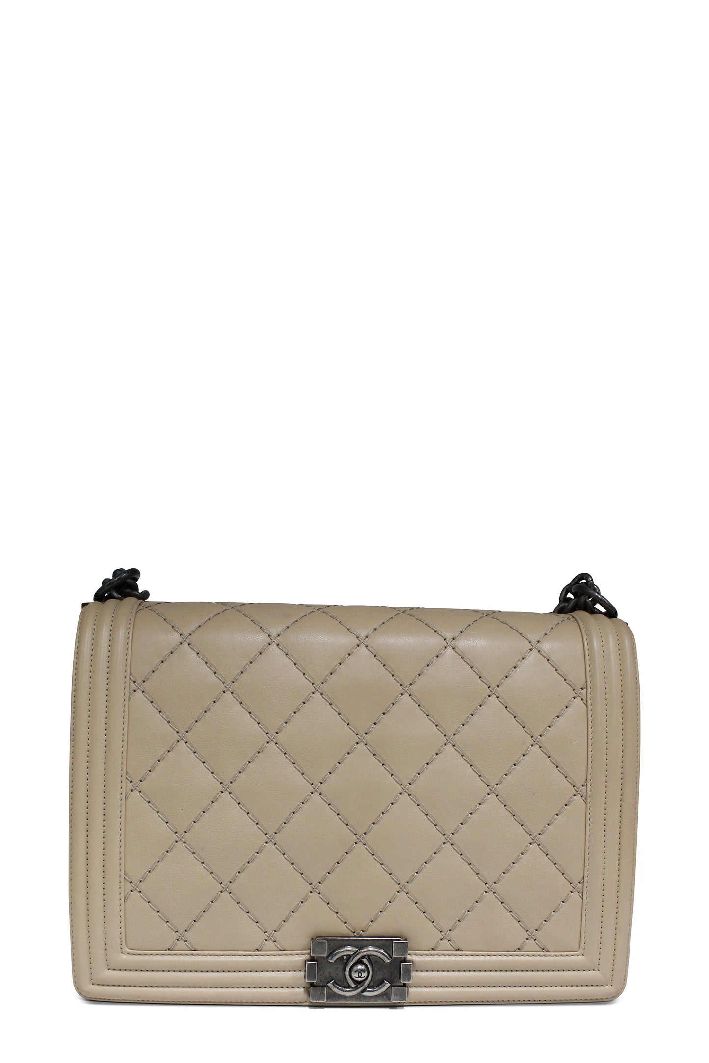 Quilted Stitch Large Boy Bag with Ruthenium Hardware Beige
