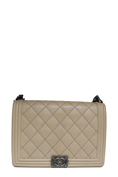 Quilted Stitch Large Boy Bag with Ruthenium Hardware Beige