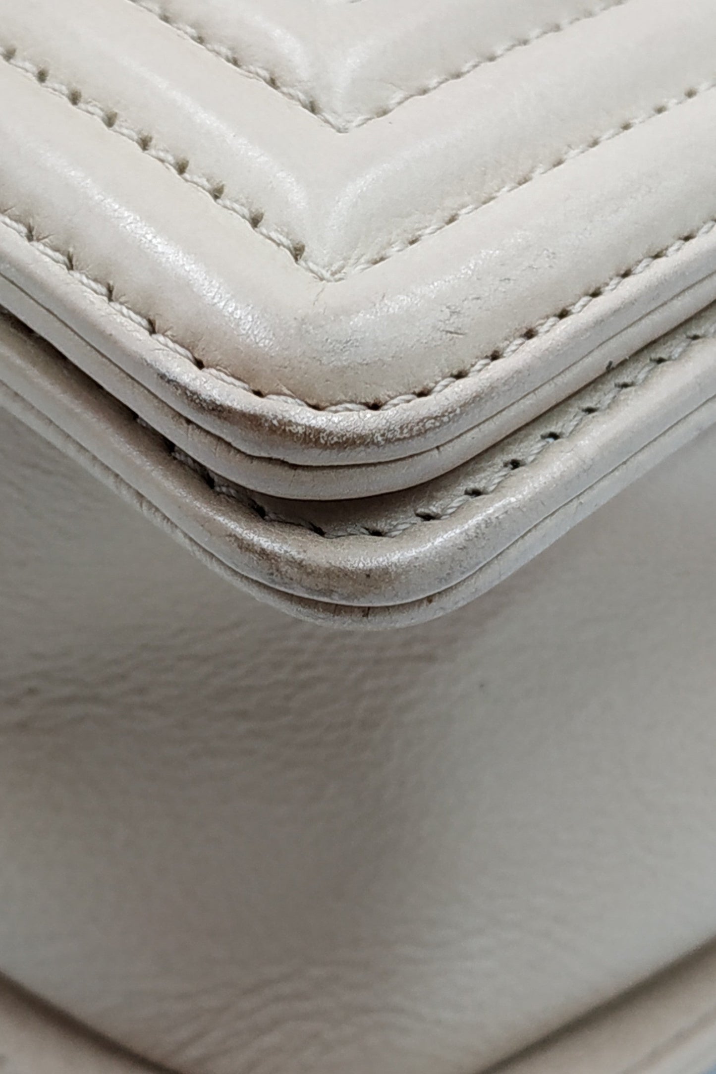 Quilted Stitch Large Boy Bag with Ruthenium Hardware Beige