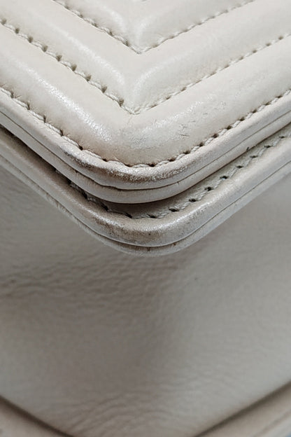Quilted Stitch Large Boy Bag with Ruthenium Hardware Beige