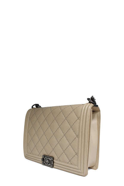 Quilted Stitch Large Boy Bag with Ruthenium Hardware Beige
