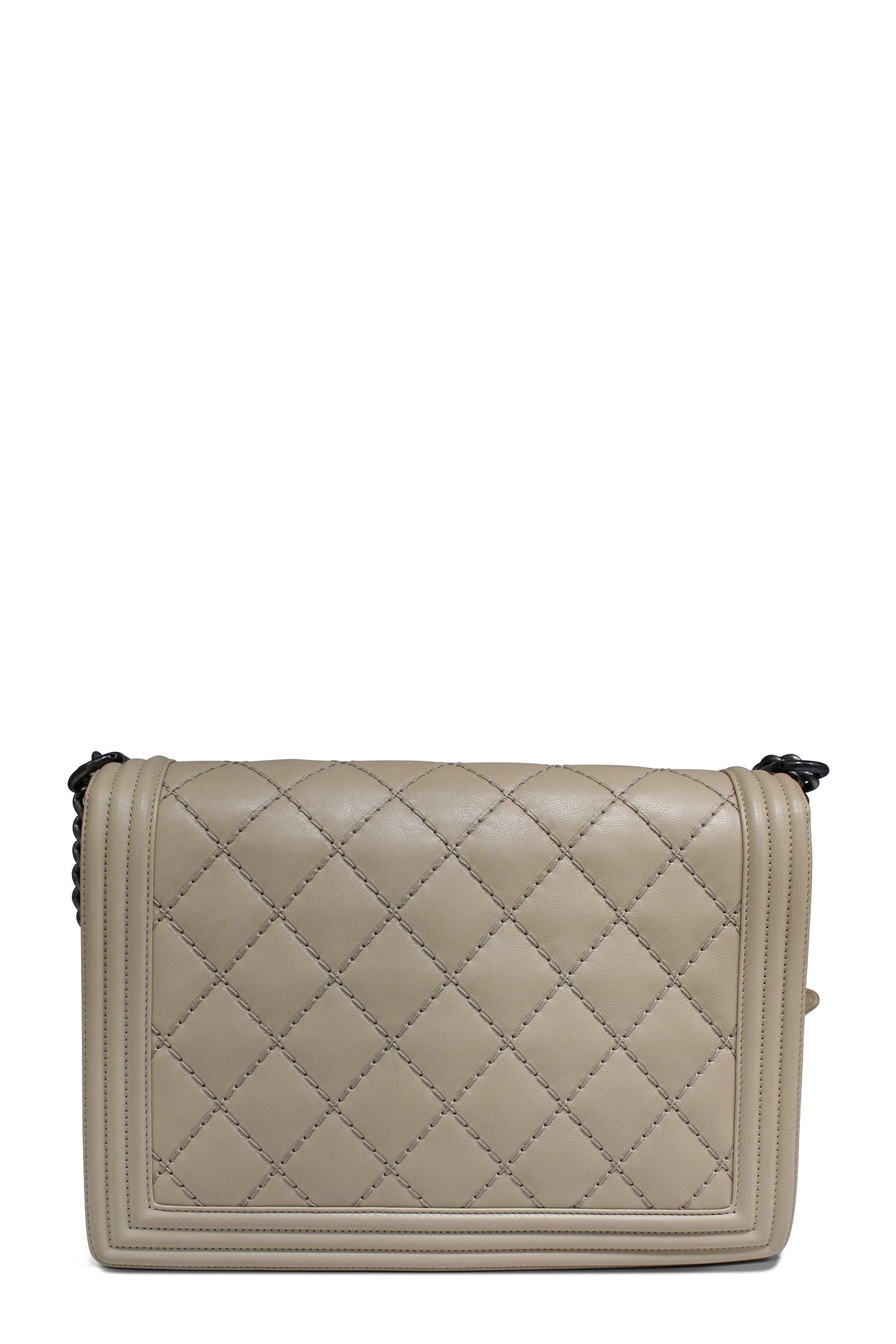 Quilted Stitch Large Boy Bag with Ruthenium Hardware Beige