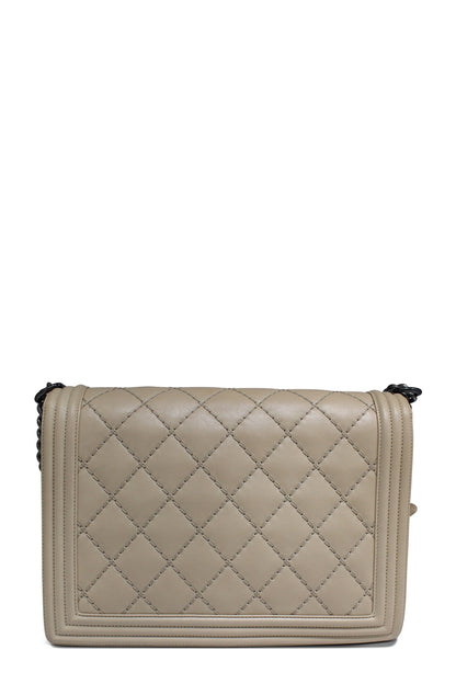 Quilted Stitch Large Boy Bag with Ruthenium Hardware Beige