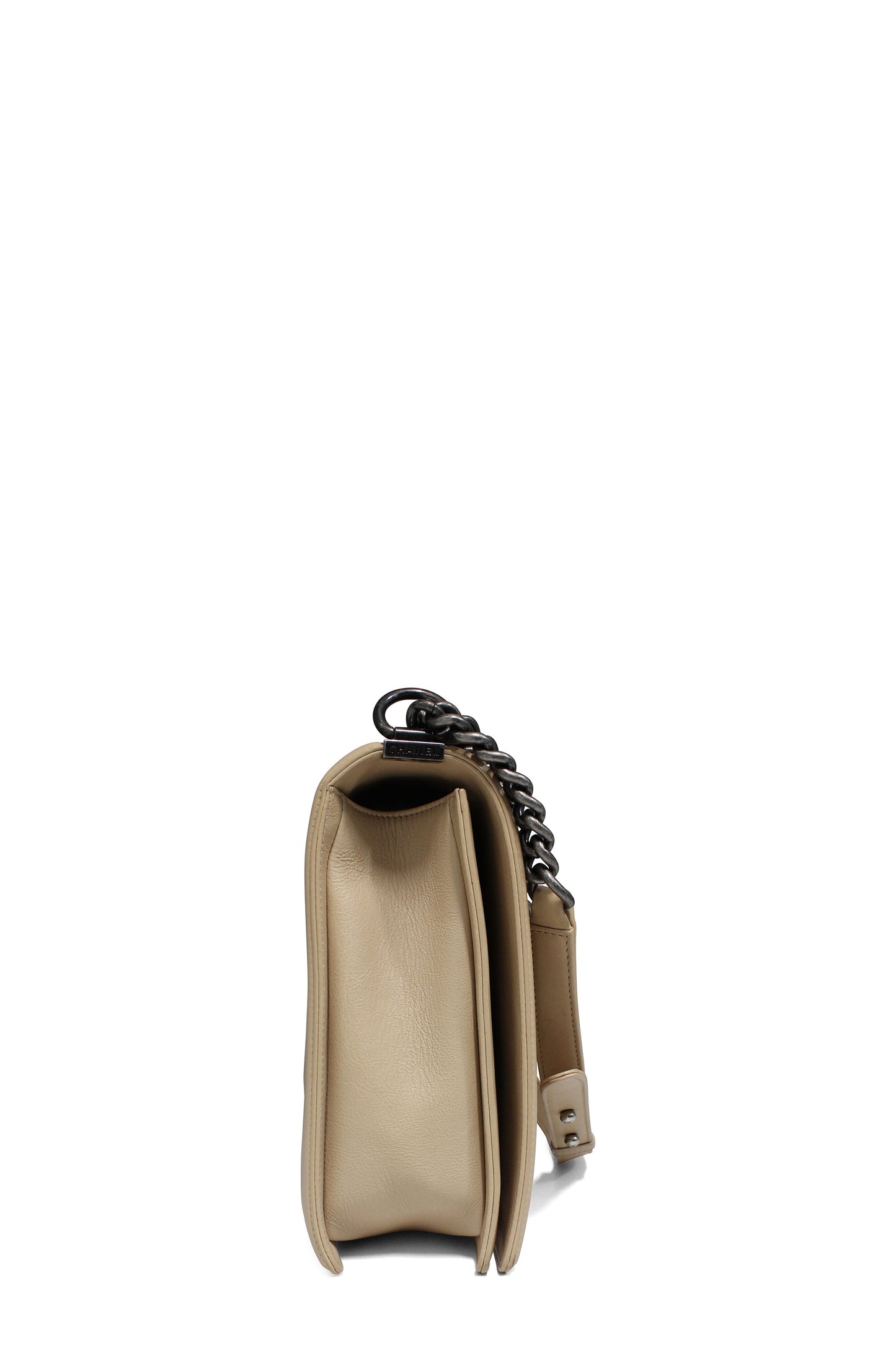 Quilted Stitch Large Boy Bag with Ruthenium Hardware Beige