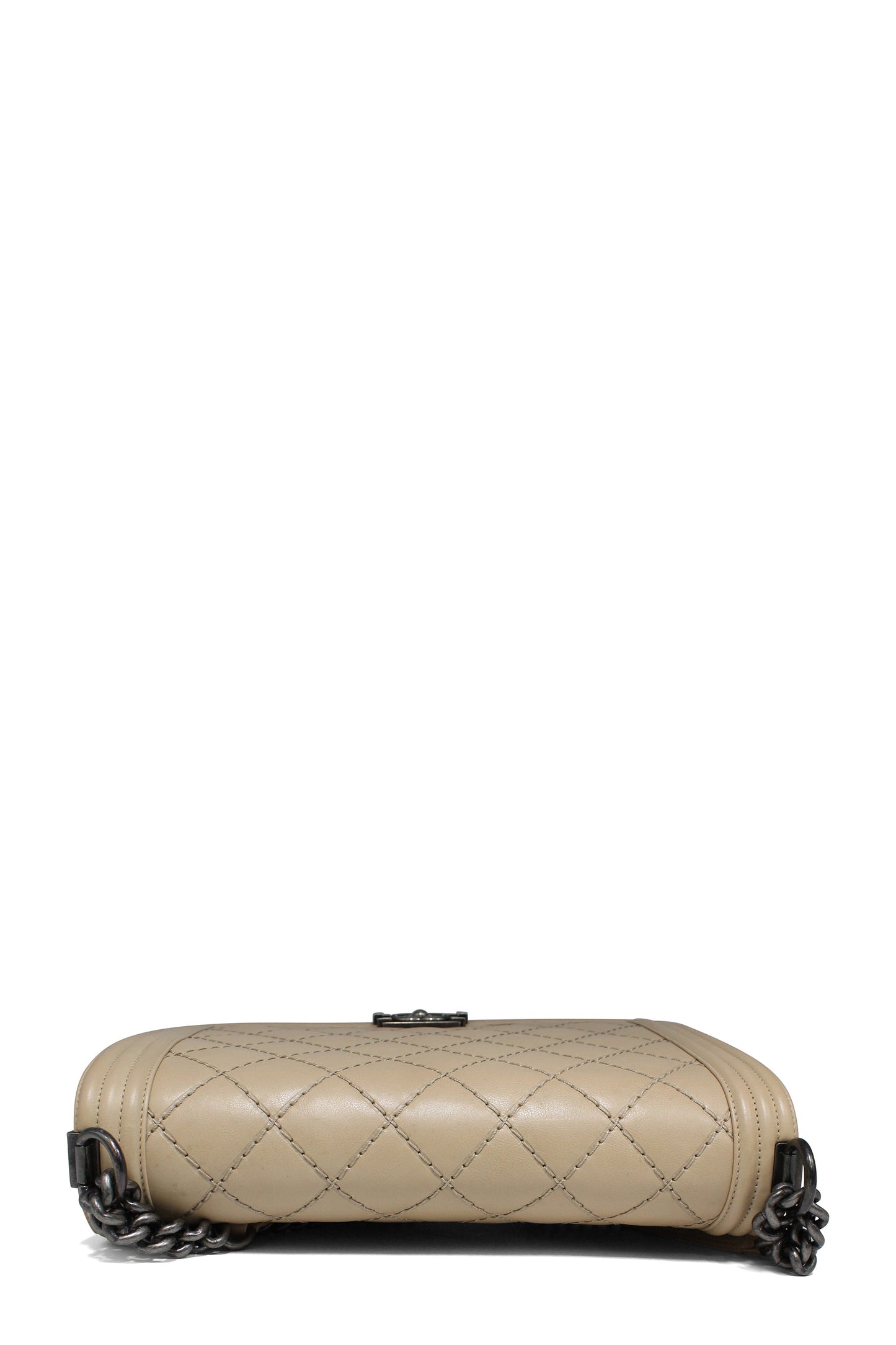 Quilted Stitch Large Boy Bag with Ruthenium Hardware Beige