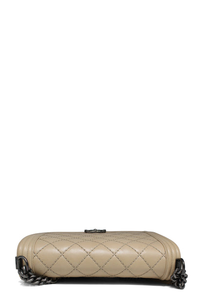 Quilted Stitch Large Boy Bag with Ruthenium Hardware Beige