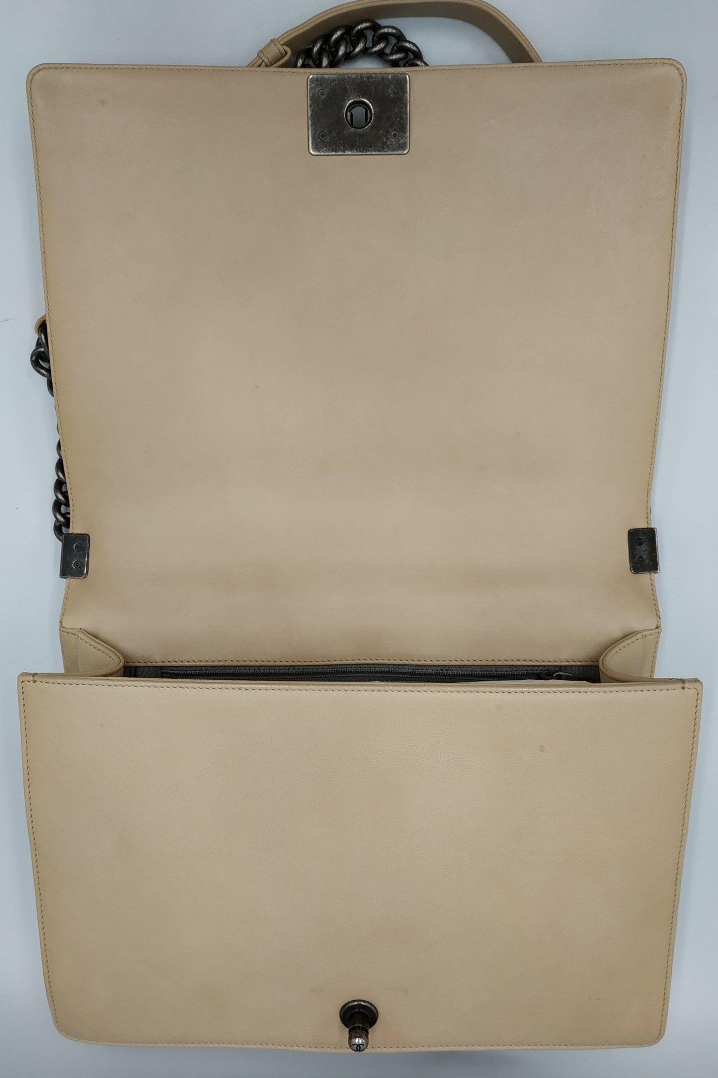 Quilted Stitch Large Boy Bag with Ruthenium Hardware Beige