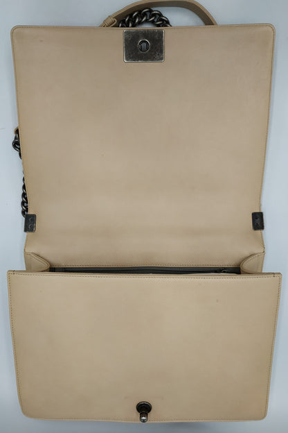 Quilted Stitch Large Boy Bag with Ruthenium Hardware Beige