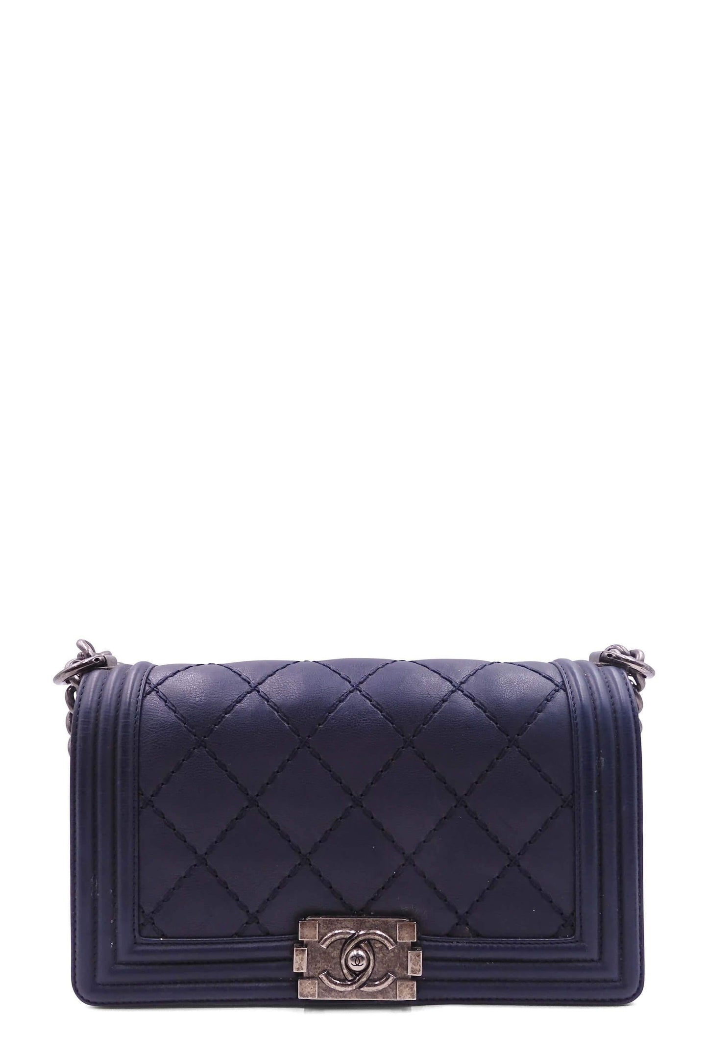 Quilted Stitch Old Medium Boy Navy in Ruthenium Hardware