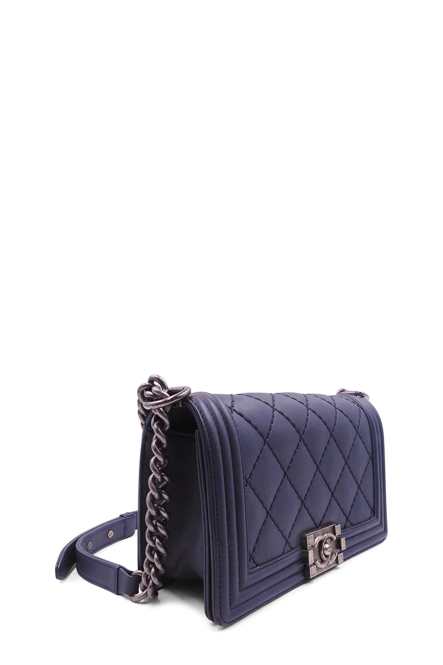 Quilted Stitch Old Medium Boy Navy in Ruthenium Hardware