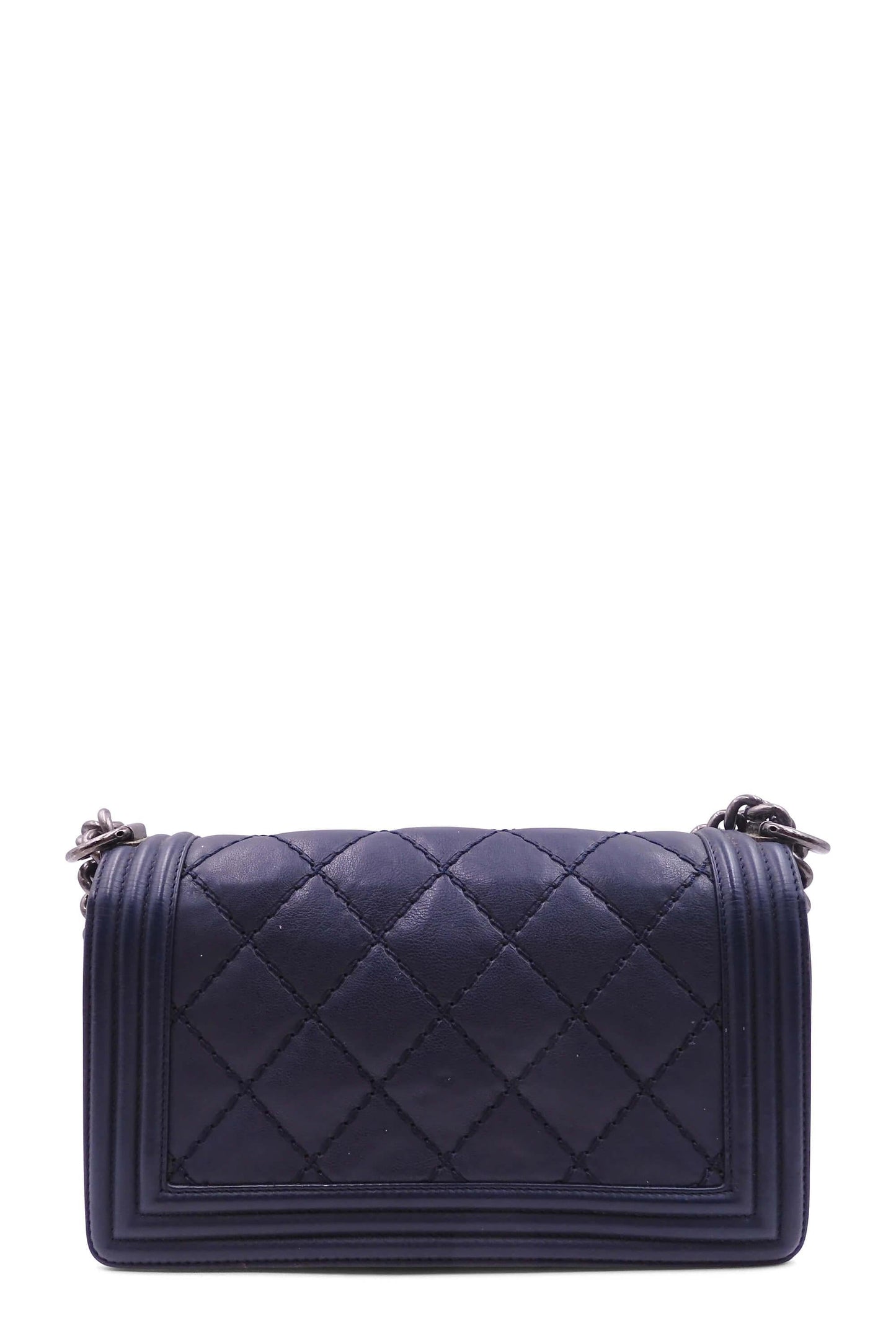 Quilted Stitch Old Medium Boy Navy in Ruthenium Hardware