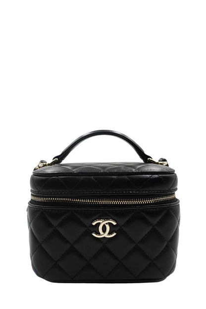 Quilted Top Handle Small Vanity Case AS3171 Black