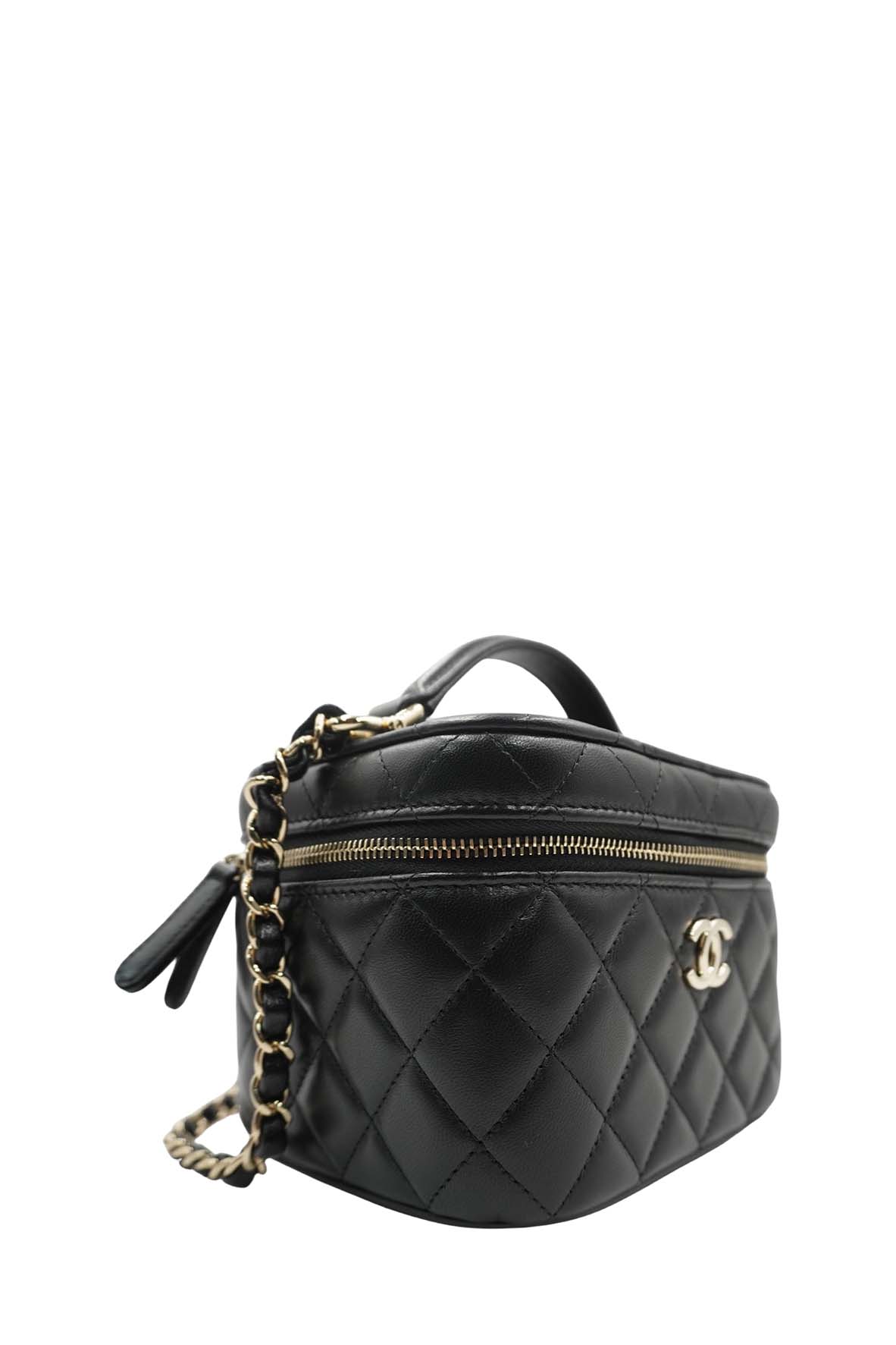 Quilted Top Handle Small Vanity Case AS3171 Black