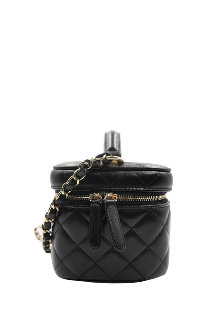 Quilted Top Handle Small Vanity Case AS3171 Black