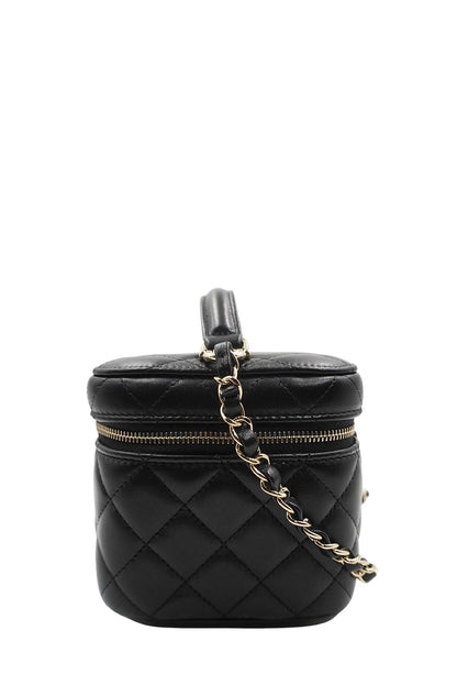 Quilted Top Handle Small Vanity Case AS3171 Black