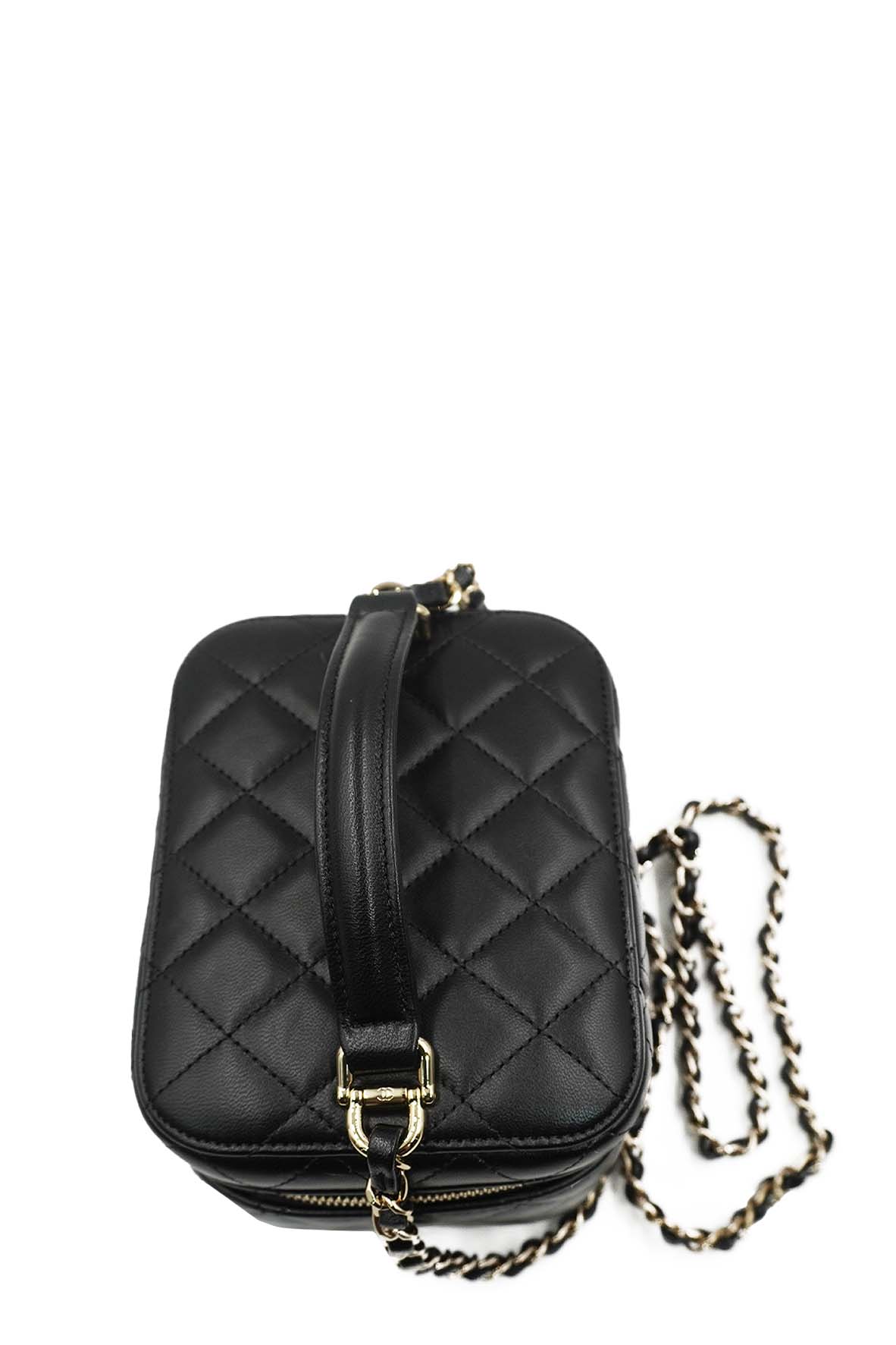 Quilted Top Handle Small Vanity Case AS3171 Black
