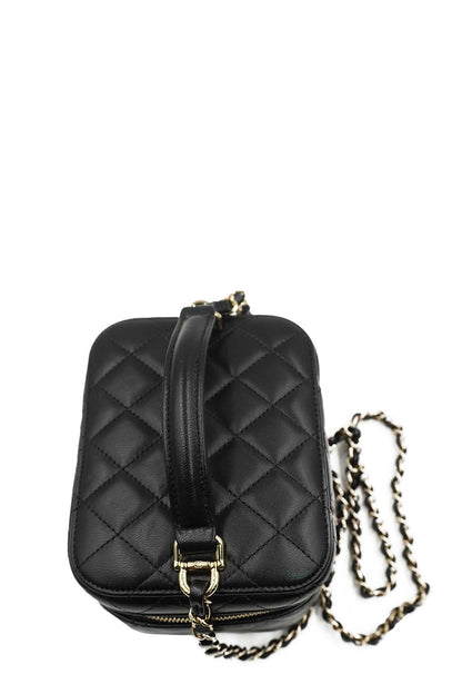 Quilted Top Handle Small Vanity Case AS3171 Black