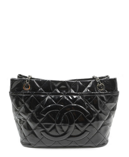 Quilted Patent Leather CC Timeless Tote Black