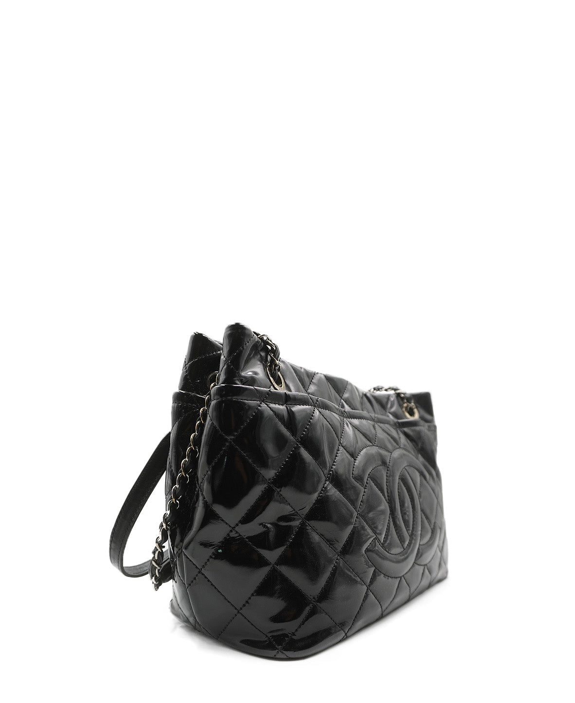Quilted Patent Leather CC Timeless Tote Black