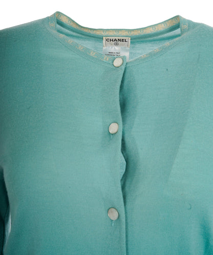 Chanel 01S CC Collar Cashmere Cardigan Green ASL10603