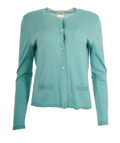 Chanel 01S CC Collar Cashmere Cardigan Green ASL10603