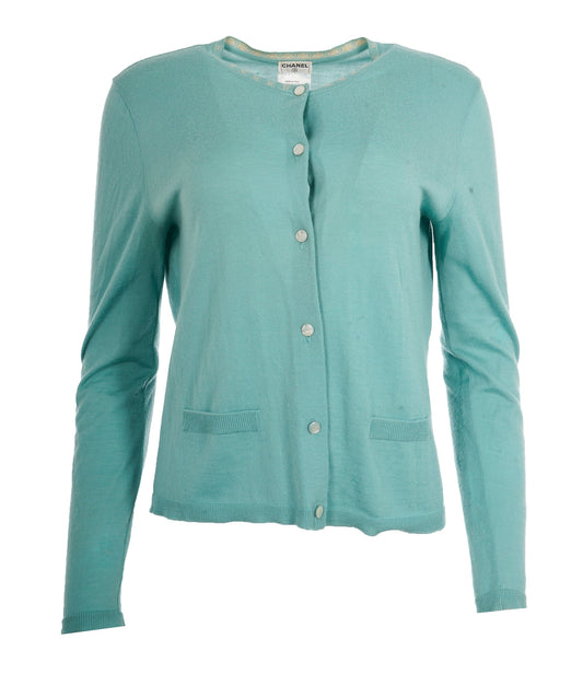 Chanel 01S CC Collar Cashmere Cardigan Green ASL10603