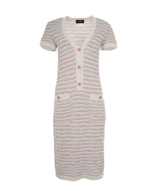 Chanel 16C Multicolour Cotton Button Short Sleeve Stripe Dress ALC1833