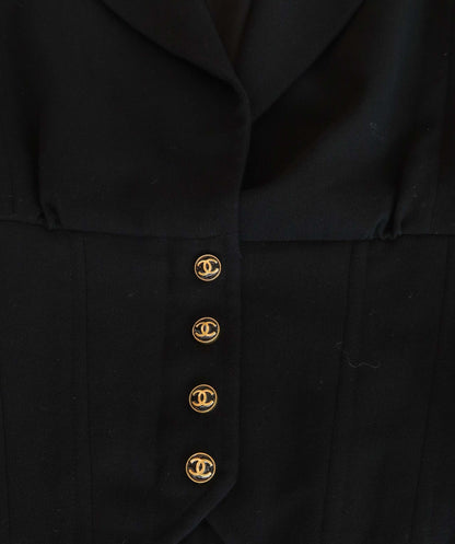 Chanel 1994 Cropped Jacket Black Gold Button DXBK0095