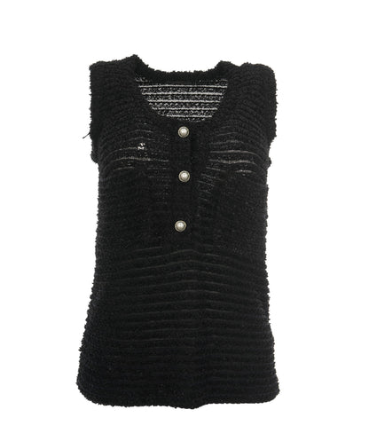 Chanel black boucle tank top with pearl buttons  AVC2119