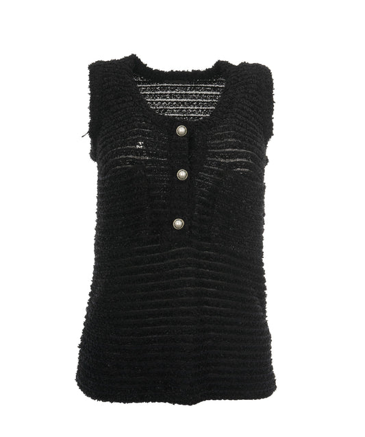 Chanel black boucle tank top with pearl buttons  AVC2119