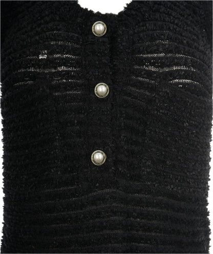Chanel black boucle tank top with pearl buttons  AVC2119