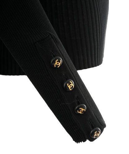 Chanel Black Ribbed Knit CC Long Sleeve Sweater ALC1906