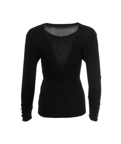 Chanel Black Ribbed Knit CC Long Sleeve Sweater ALC1906