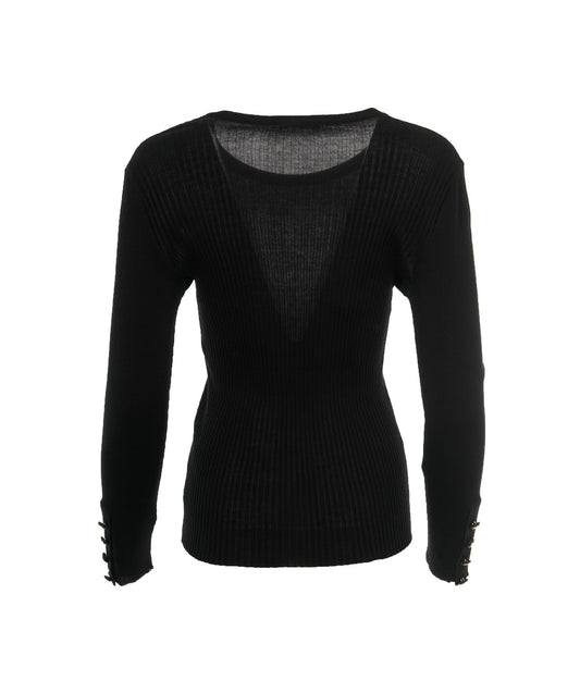 Chanel Black Ribbed Knit CC Long Sleeve Sweater ALC1906