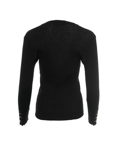 Chanel Black Ribbed Knit CC Long Sleeve Sweater ALC1906