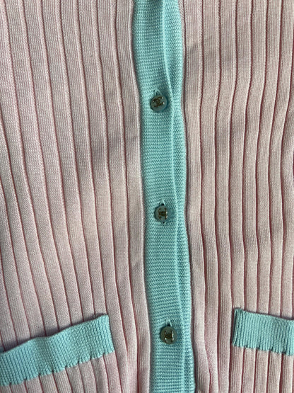 Chanel CC Button Rib Cardigan Pink Blue - ASL10660