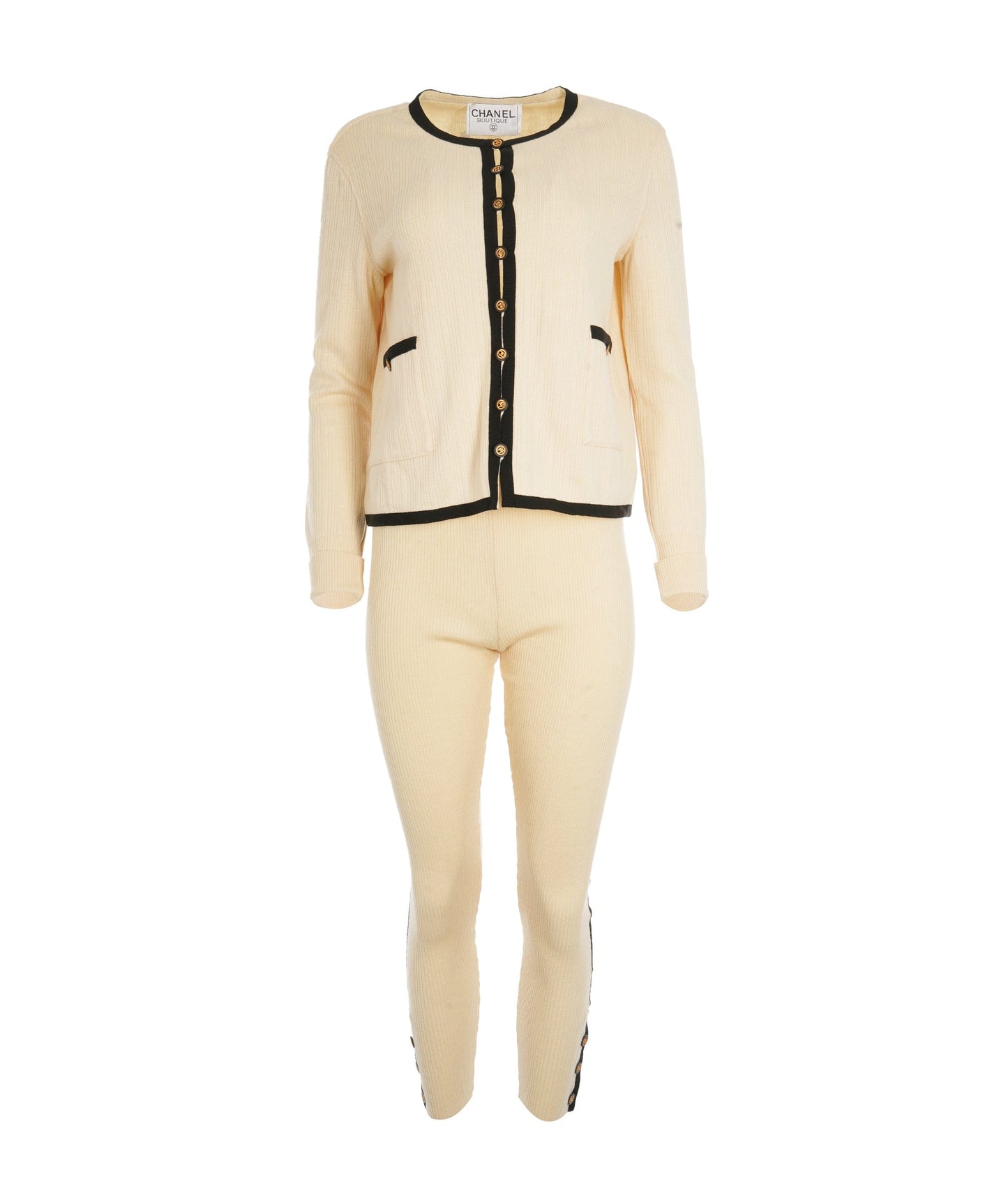 Chanel CC Buttons Knit Jacket & Pants Set Cream  ASL10612