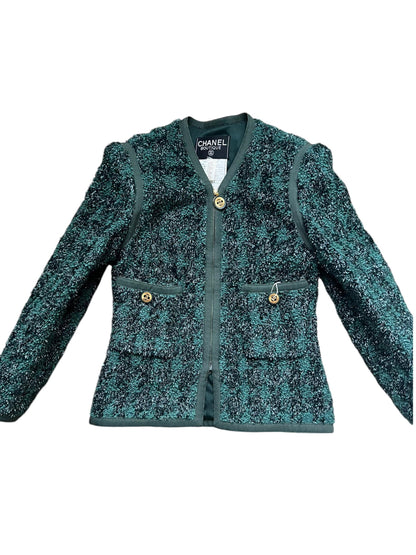 Chanel Glitter Tweed Jacket Green DXBS0561