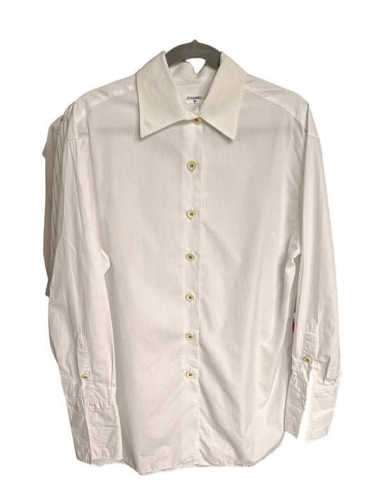 Chanel Plain Silk Cream Button Up Blouse DXBK0025