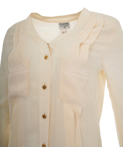 Chanel V neck shirt Cream with CC buttons ALC1174