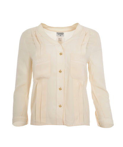 Chanel V neck shirt Cream with CC buttons ALC1174